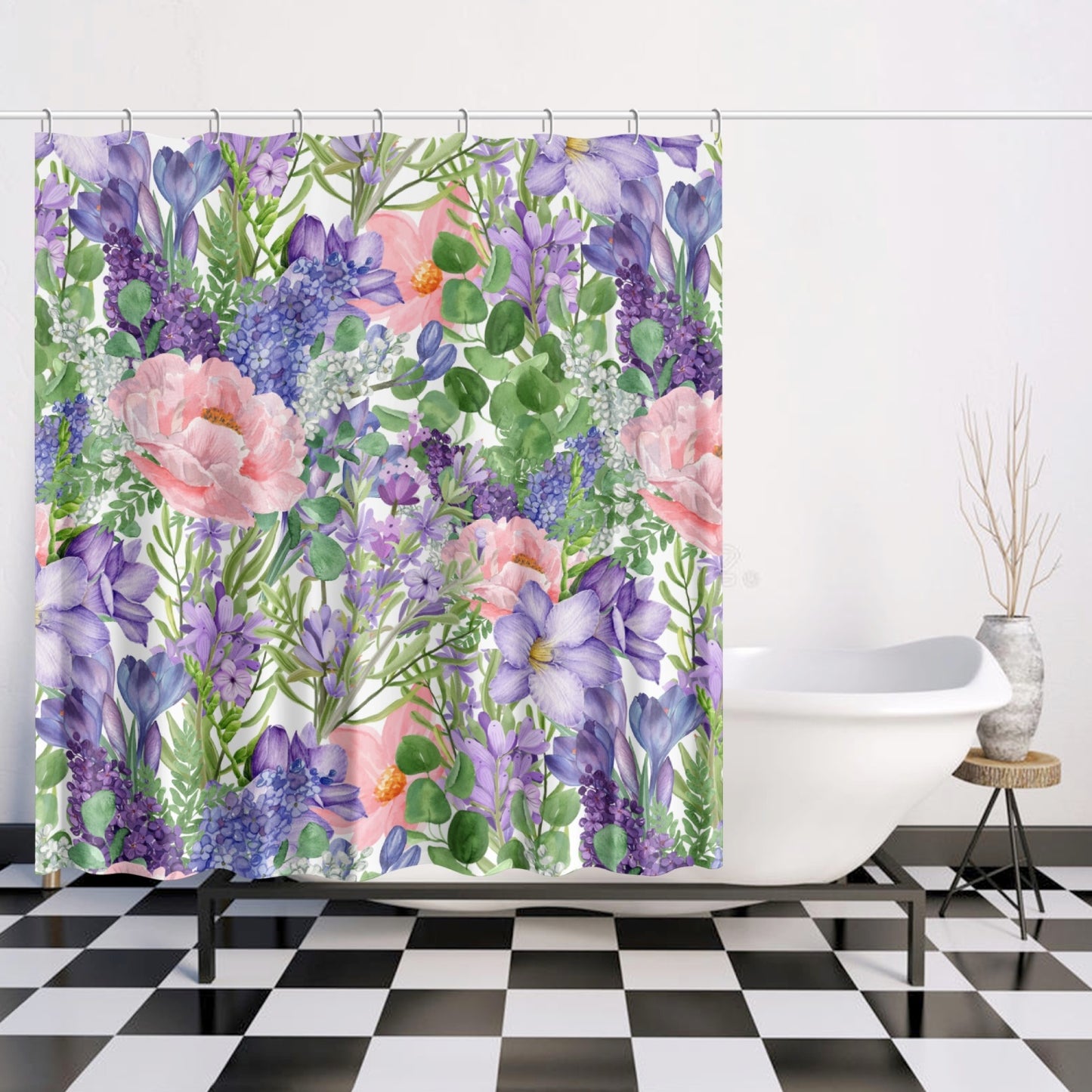 Purple and pink wildflower floral Quick-drying Shower Curtain