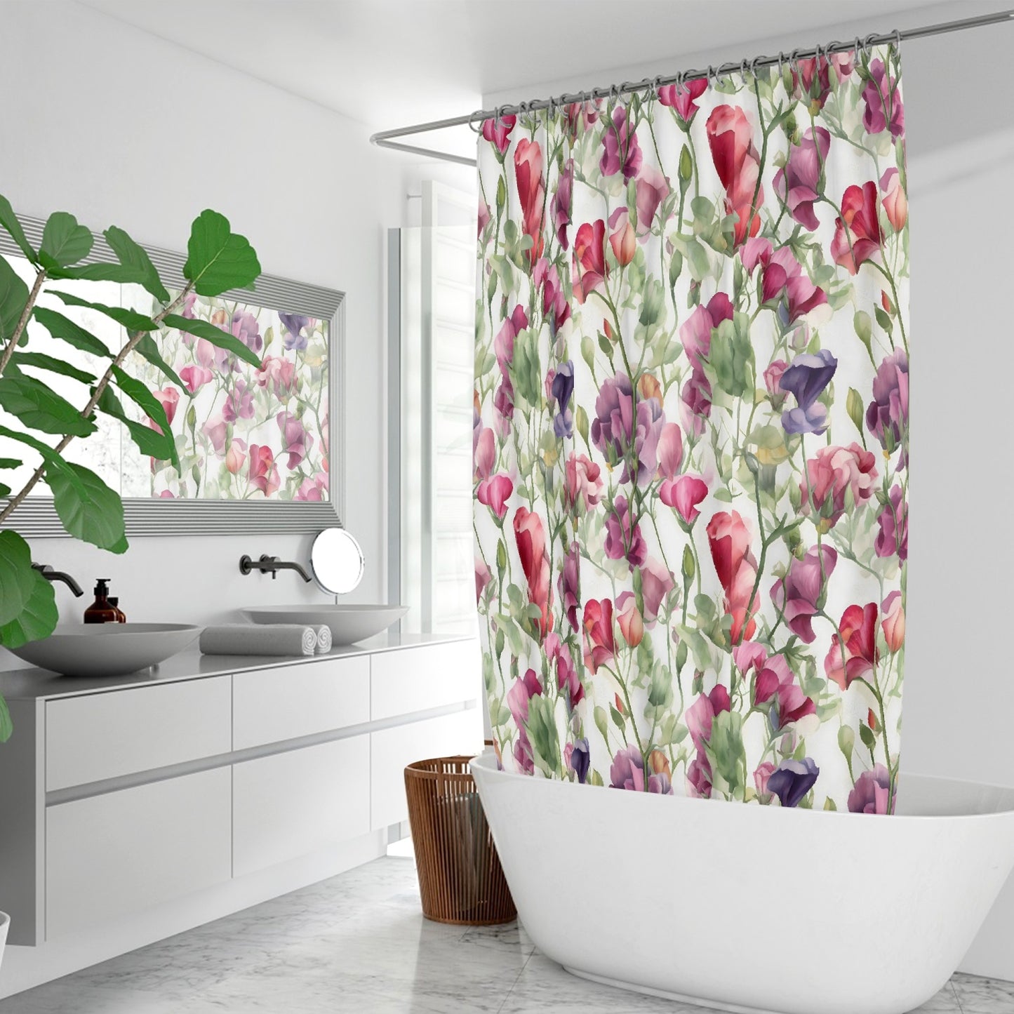 Sweat pea floral  Quick-drying Shower Curtain, bathtub stall flower shower curtain