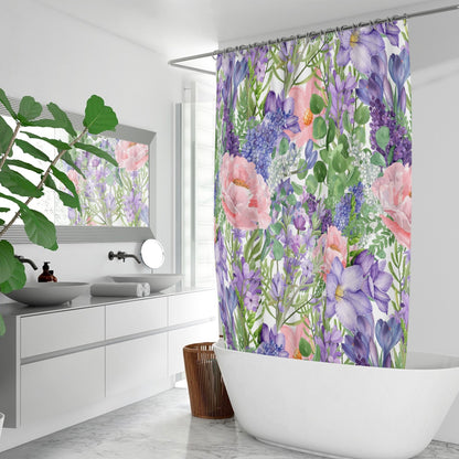 Purple and pink wildflower floral Quick-drying Shower Curtain