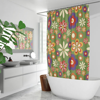 Retro hippie flowers Quick-drying Shower Curtain, vintage inspired, bathtub stall shower curtain