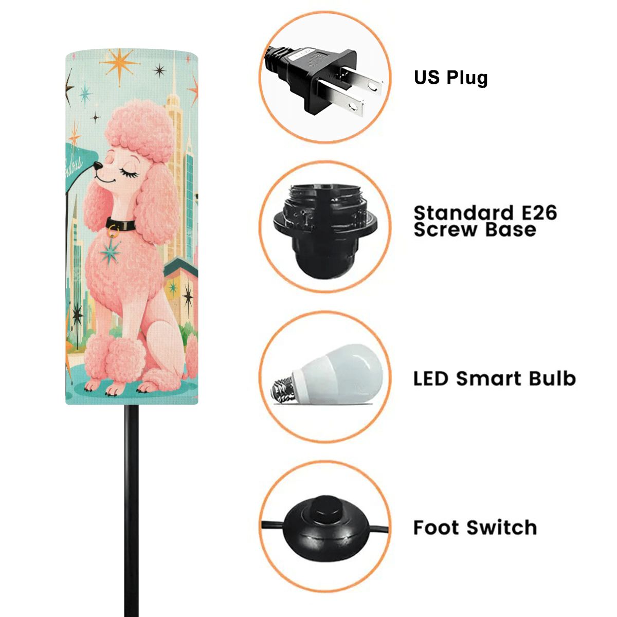 Floor Lamp Modern Standing Lamp (Made in USA) Pink poodle MCM lighting